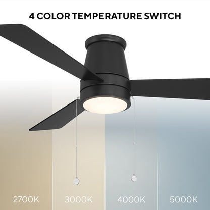 WAC Hug 3 Blade 52" Pull Chain Flush Mount Ceiling Fan, Black/Black