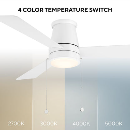 WAC Hug 3 Blade 52" Pull Chain Flush Mount Ceiling Fan, White/White