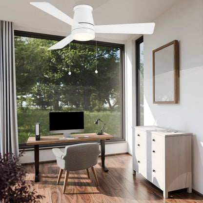 WAC Hug 3 Blade 52" Pull Chain Flush Mount Ceiling Fan, White/White