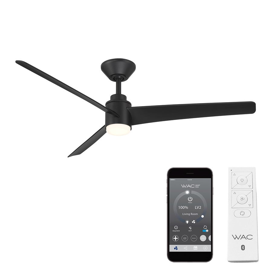 WAC Novelle 3 Blade 52" LED Smart Ceiling Fan, Matte Black/Black - F-109L-MB