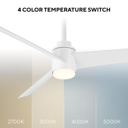 WAC Novelle 3 Blade 52" LED Smart Ceiling Fan, Matte White/White