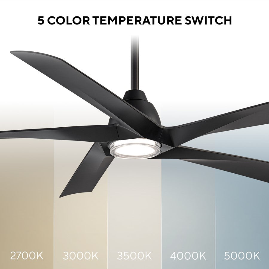 WAC Zeke 5 Blade 60" LED Smart Ceiling Fan, Matte Black/Black