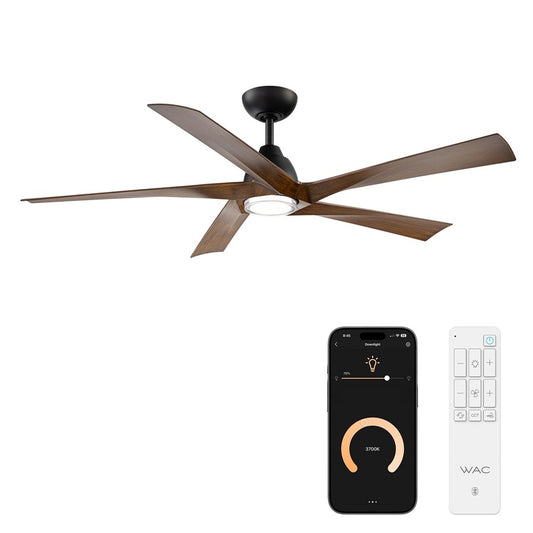 WAC Zeke 5 Blade 60" LED Smart Ceiling Fan, Black Distressed Koa - F-111L-MB-DK