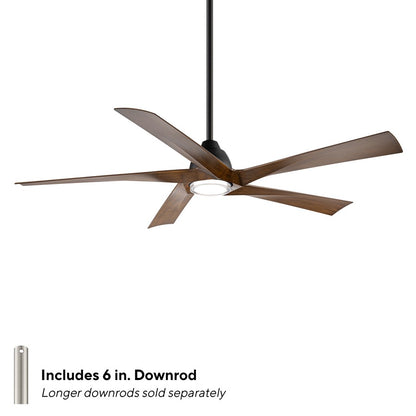 WAC Zeke 5 Blade 60" LED Smart Ceiling Fan, Black Distressed Koa