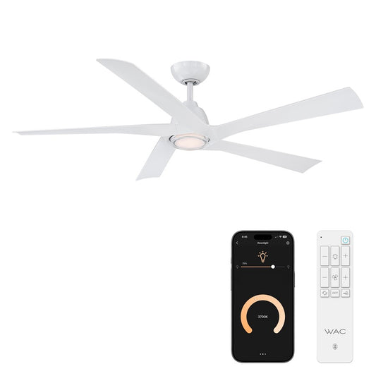 WAC Zeke 5 Blade 60" LED Smart Ceiling Fan, Matte White/White - F-111L-MW