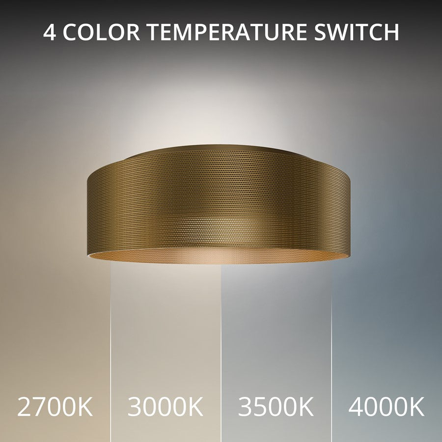 dweLED Grille 1 Light 12" Flush Mount/3500K, Aged Brass/Frosted