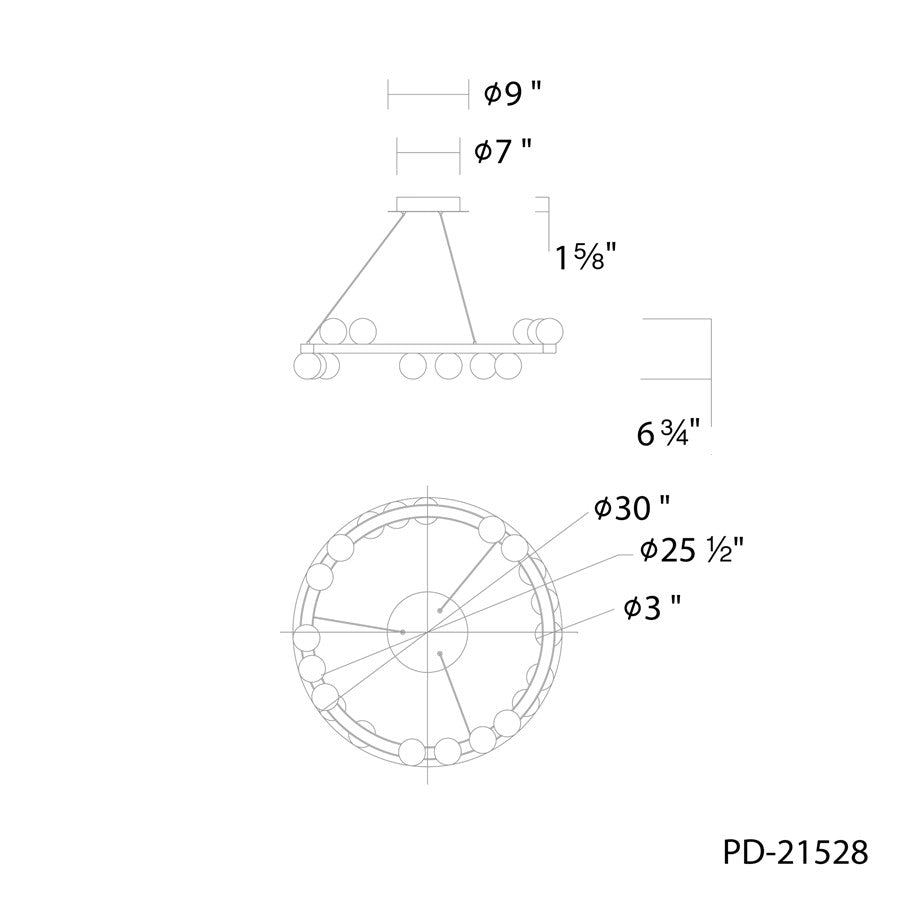dweLED Carousel 21 Light 28" Chandelier/3000K, Black/Frosted