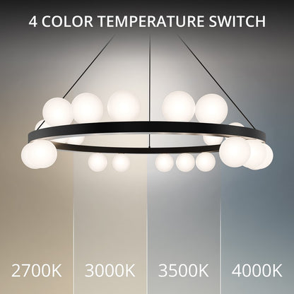 dweLED Carousel 21 Light 28" Chandelier/3500K, Black/Frosted