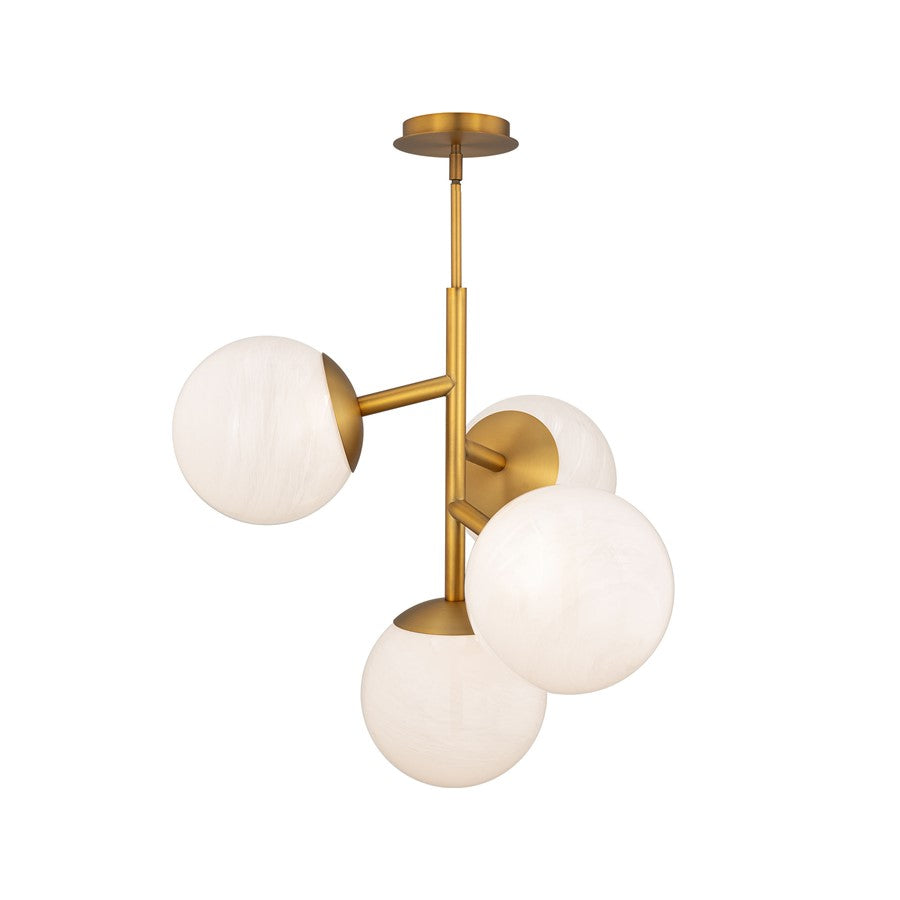 dweLED Quatrro 4 Light 27" Pendant/2700K, Aged Brass/Frosted