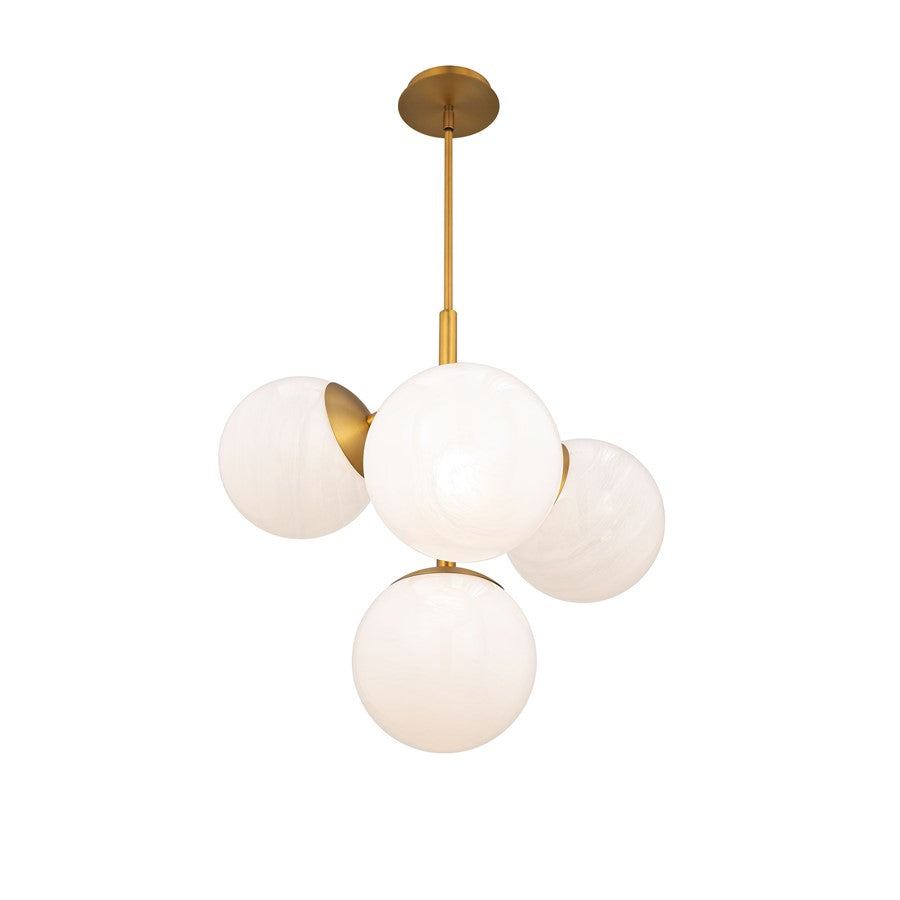 dweLED Quatrro 4 Light 27" Pendant/3500K, Aged Brass/Frosted