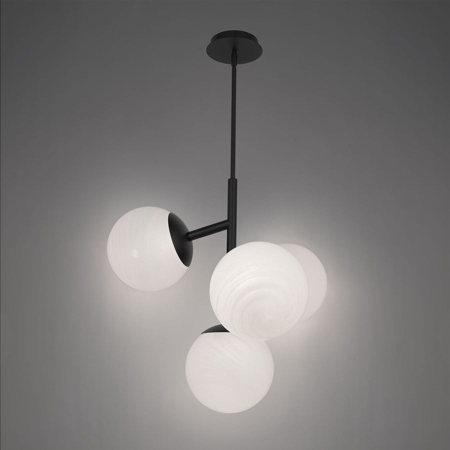 dweLED Quatrro 4 Light 27" Pendant/3500K, Black/Frosted