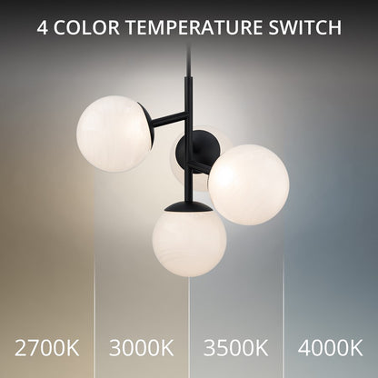 dweLED Quatrro 4 Light 27" Pendant/3500K, Black/Frosted