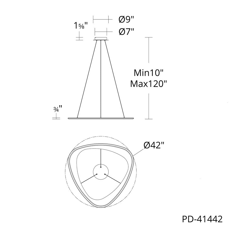 dweLED Oyster 1Lt 42" Pendant/3500K, Black Chrome/White Opaque