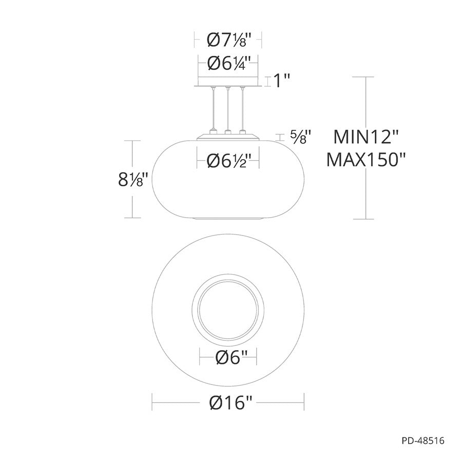 dweLED Doma 1 Light 16" Pendant/4000K, Black/Opaline/Opal