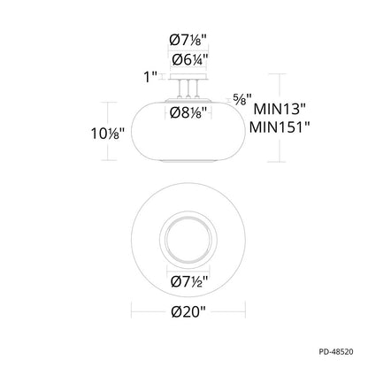 dweLED Doma 1 Light 20" Pendant/3000K, Black/Opaline/Opal