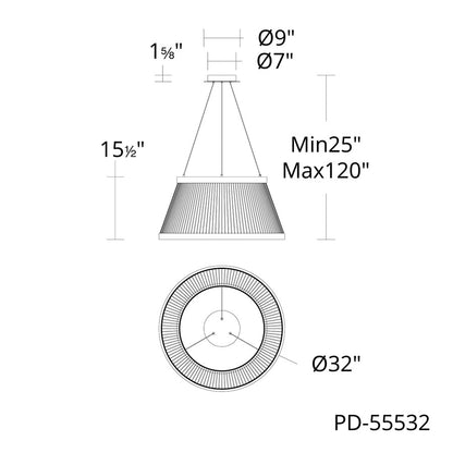dweLED Grohle 2 Light 32" Pendant/3500K, Black