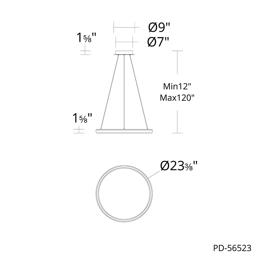 dweLED Huxley 1 Light 23" Pendant/2700K, Black Chrome