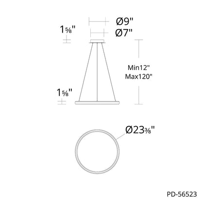 dweLED Huxley 1 Light 23" Pendant/2700K, Black Chrome