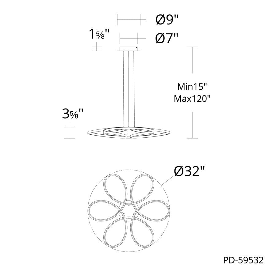 dweLED Klover 1 Light 32" Pendant/2700K, Black/White