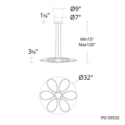 dweLED Klover 1 Light 32" Pendant/3500K, Black/White