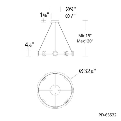 dweLED Bracelet 8 Light 32" Pendant/2700K, Black Chrome/Frosted