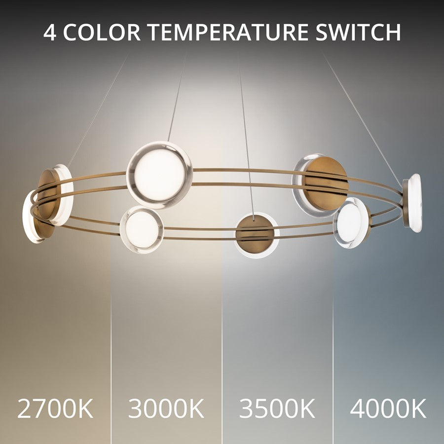 dweLED Bracelet 8 Light 32" Pendant/3500K, Aged Brass/Frosted