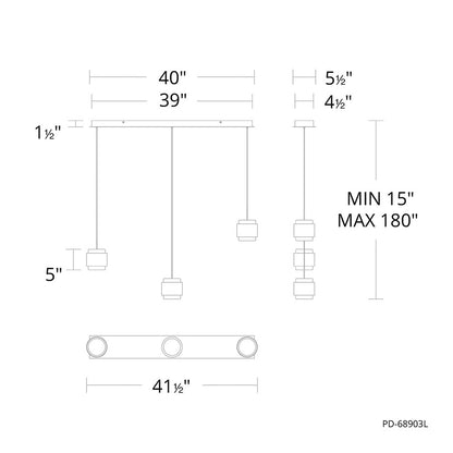 dweLED Banded 3Lt Linear Multi-Light Pendant, Brass/Frosted
