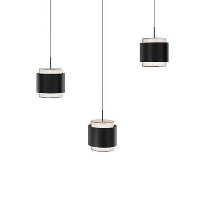 dweLED Banded 3 Light Linear Multi-Light Pendant, Black/Frosted - PD-68903L-BK