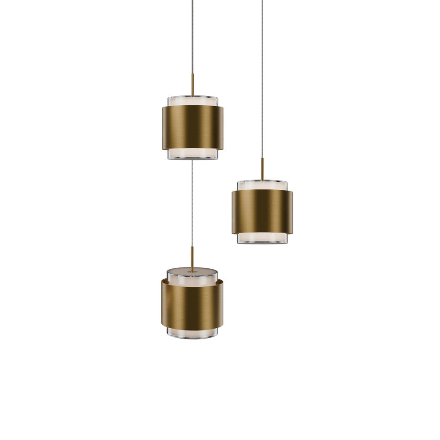 dweLED Banded 3Lt Round Multi-Light Pendant, Brass/Frosted - PD-68903R-AB