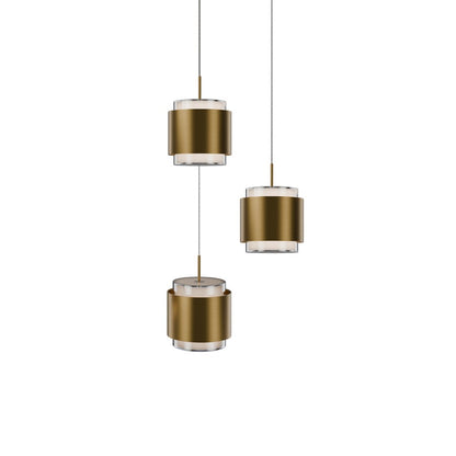 dweLED Banded 3Lt Round Multi-Light Pendant, Brass/Frosted - PD-68903R-AB
