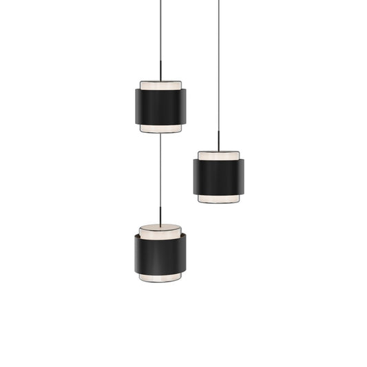 dweLED Banded 3 Light Round Multi-Light Pendant, Black/Frosted - PD-68903R-BK
