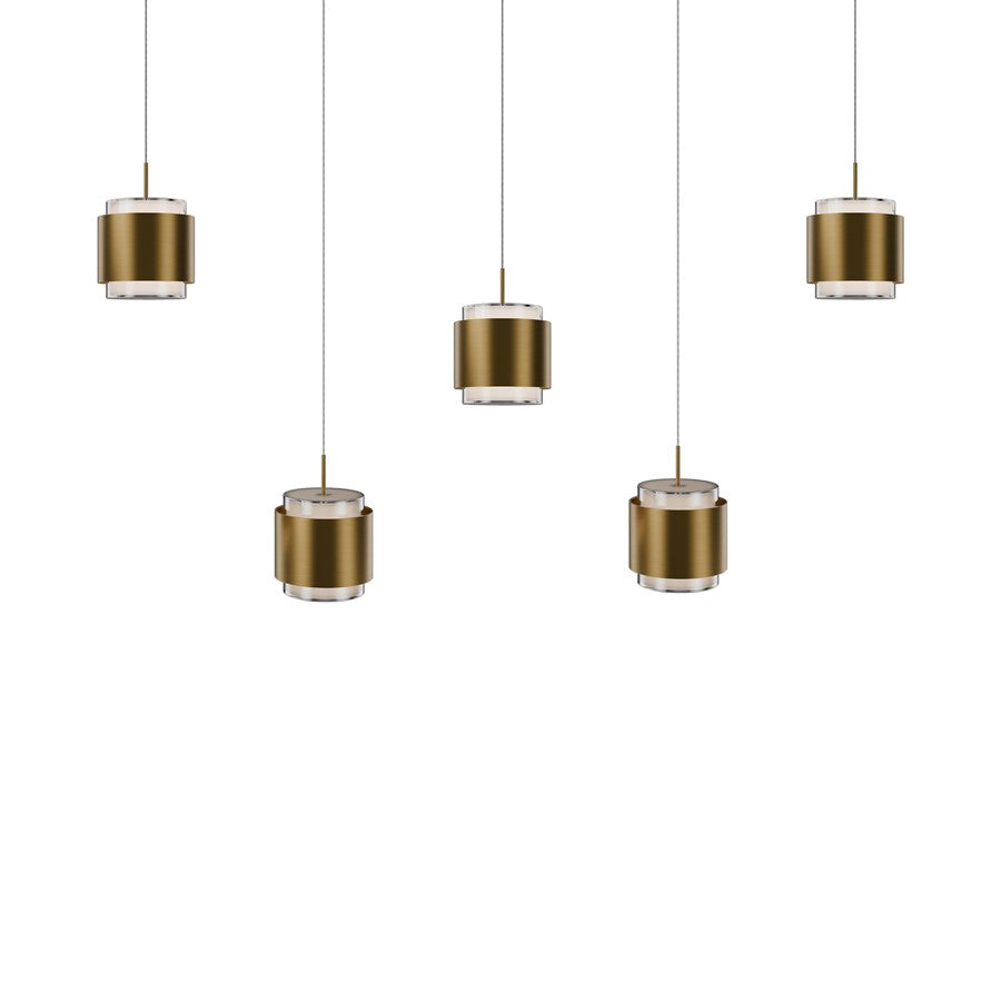 dweLED Banded 5Lt Linear Multi-Light Pendant, Brass/Frosted - PD-68905L-AB