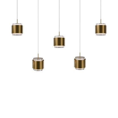 dweLED Banded 5Lt Linear Multi-Light Pendant, Brass/Frosted - PD-68905L-AB