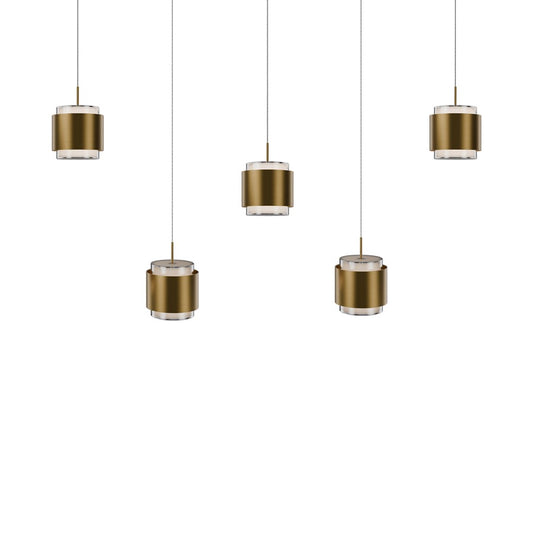 dweLED Banded 5Lt Linear Multi-Light Pendant, Brass/Frosted - PD-68905L-AB