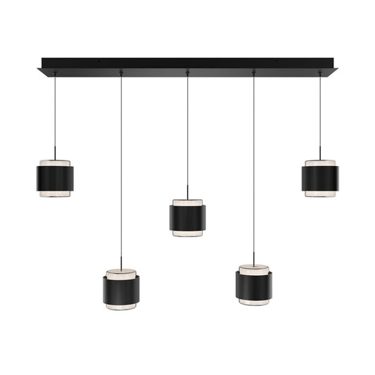 dweLED Banded 5 Light Linear Multi-Light Pendant, Black/Frosted - PD-68905L-BK