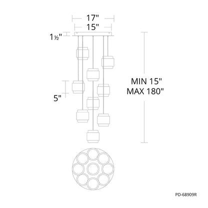 dweLED Banded 9 Light Multi-Light Pendant, Aged Brass/Frosted