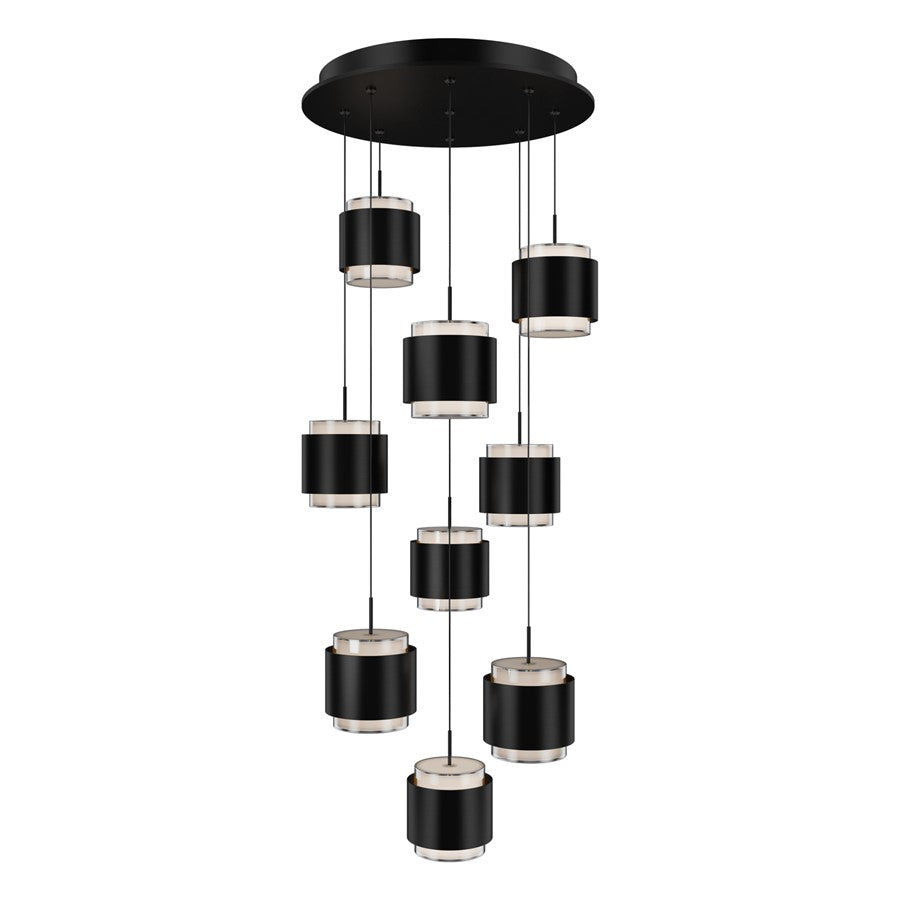 dweLED Banded 9 Light Multi-Light Pendant, Black/Frosted - PD-68909R-BK
