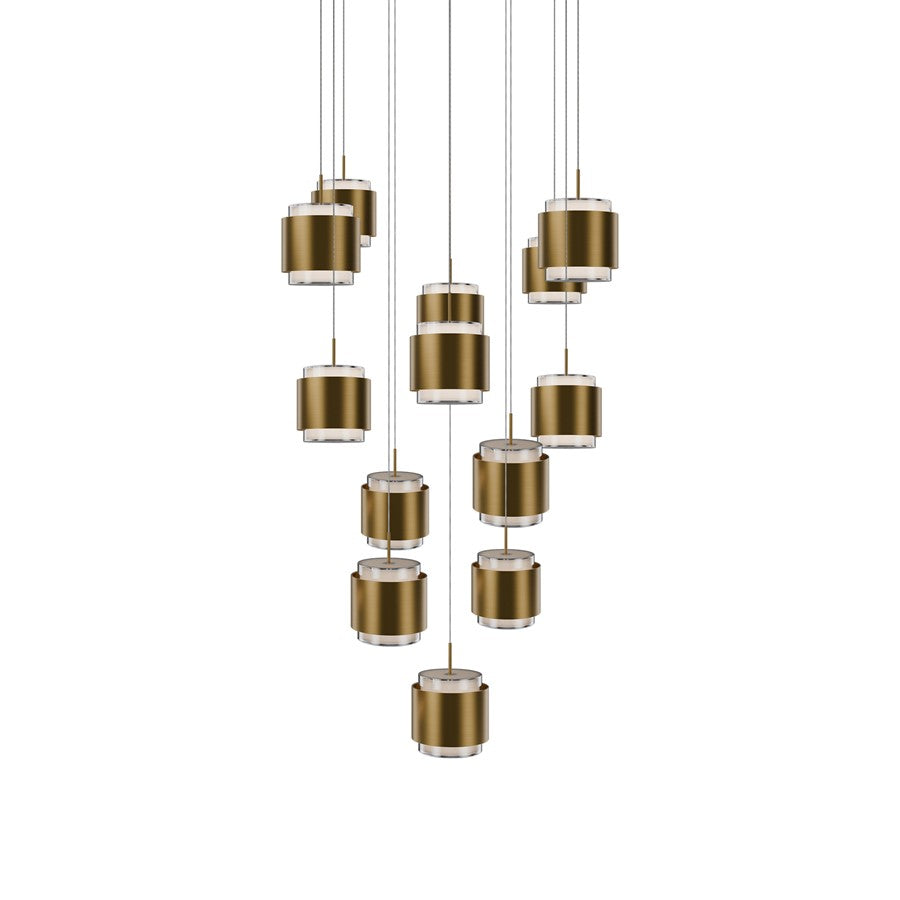 dweLED Banded 13 Light Multi-Light Pendant, Aged Brass/Frosted - PD-68913S-AB