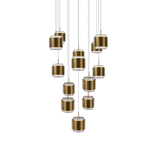 dweLED Banded 13 Light Multi-Light Pendant, Aged Brass/Frosted - PD-68913S-AB