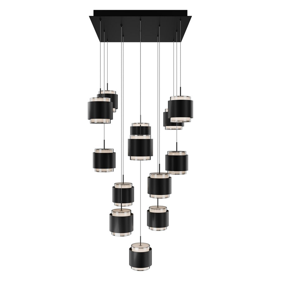 dweLED Banded 13 Light Multi-Light Pendant, Black/Frosted - PD-68913S-BK