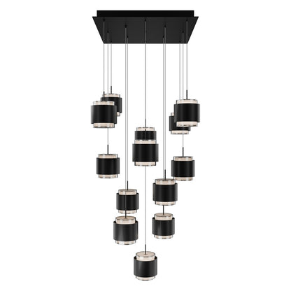 dweLED Banded 13 Light Multi-Light Pendant, Black/Frosted - PD-68913S-BK