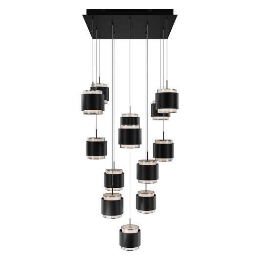 dweLED Banded 13 Light Multi-Light Pendant, Black/Frosted - PD-68913S-BK