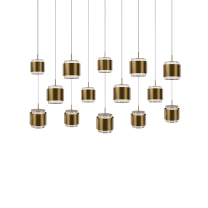 dweLED Banded 14 Light Multi-Light Pendant, Aged Brass/Frosted - PD-68914L-AB