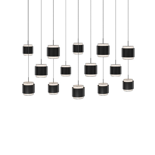 dweLED Banded 14 Light Multi-Light Pendant, Black/Frosted - PD-68914L-BK