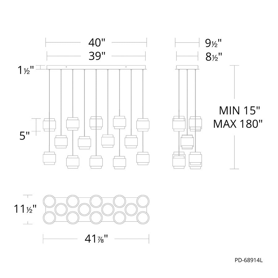 dweLED Banded 14 Light Multi-Light Pendant, Black/Frosted