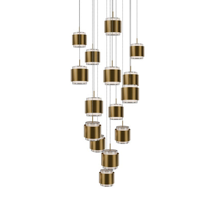 dweLED Banded 15 Light Multi-Light Pendant, Aged Brass/Frosted - PD-68915R-AB