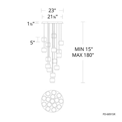 dweLED Banded 15 Light Multi-Light Pendant, Aged Brass/Frosted