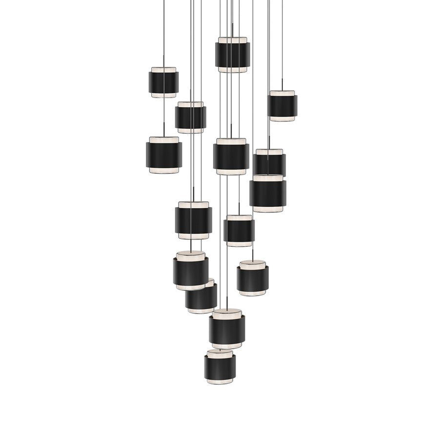 dweLED Banded 15 Light Multi-Light Pendant, Black/Frosted - PD-68915R-BK