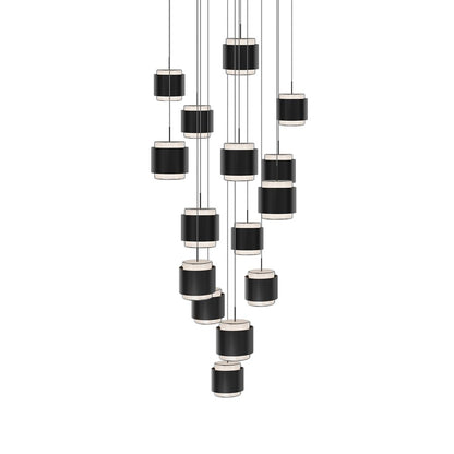 dweLED Banded 15 Light Multi-Light Pendant, Black/Frosted - PD-68915R-BK