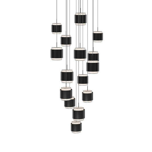 dweLED Banded 15 Light Multi-Light Pendant, Black/Frosted - PD-68915R-BK